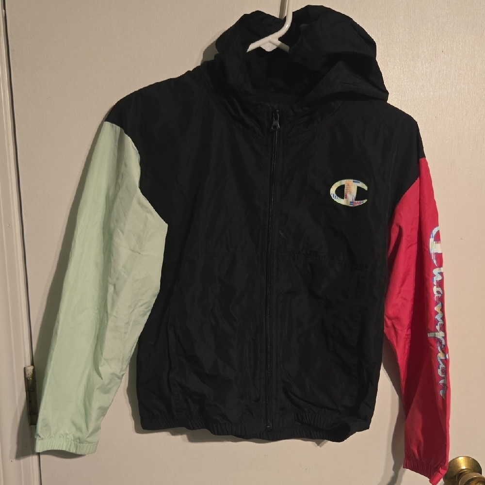 Champion Black and Multicolor Hooded Jacket